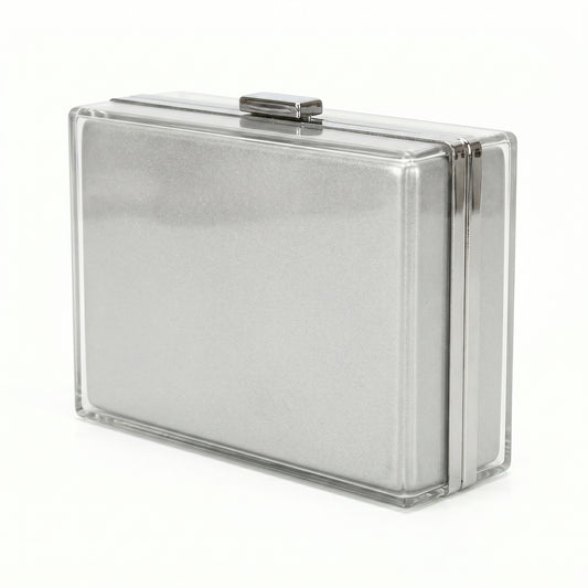 Medium Silver Acrylic Box Clutch