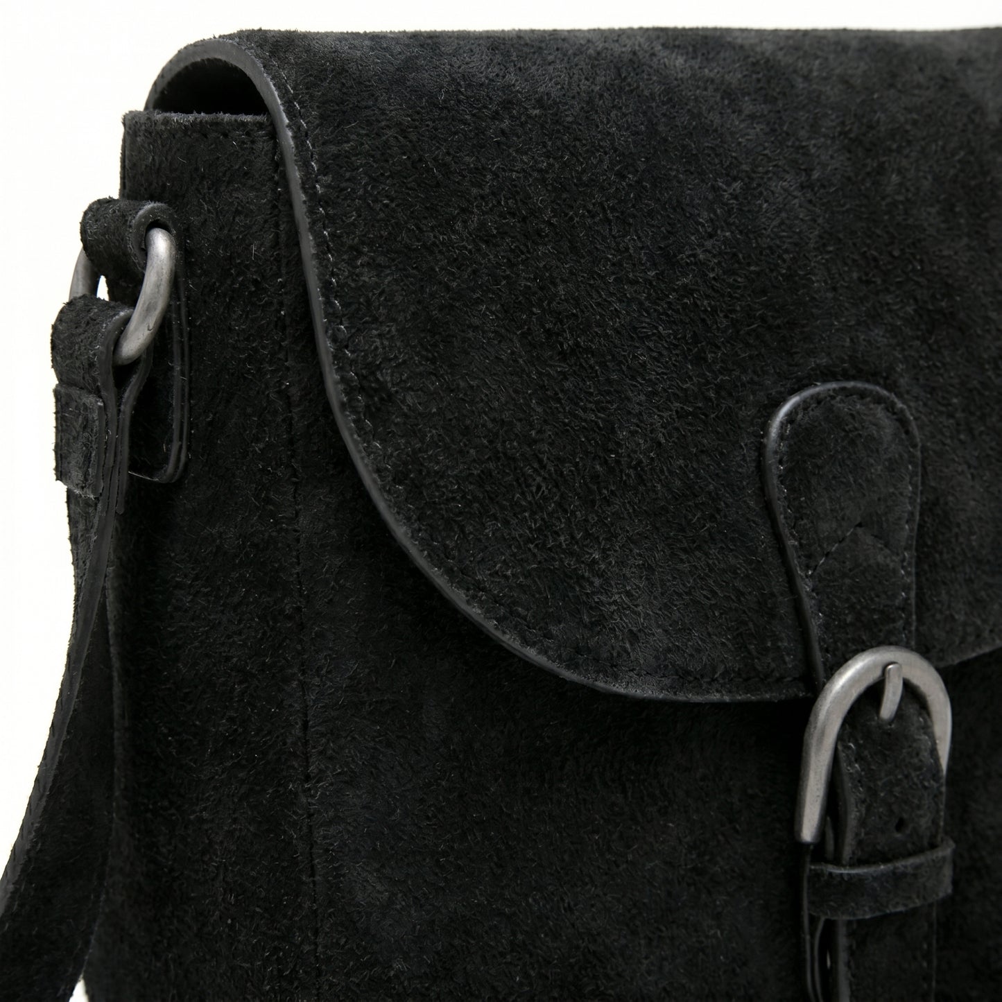 Black Suede Crossbody Handbag by Bagsha, Medium Size