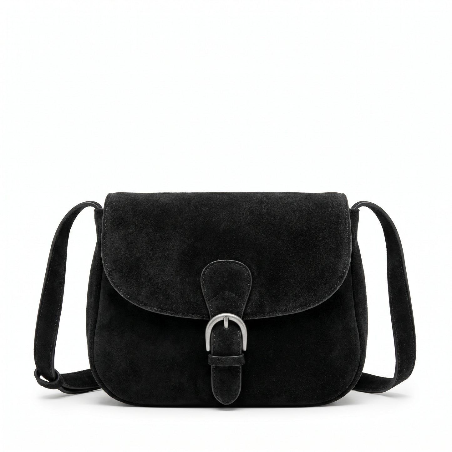Black Suede Crossbody Handbag by Bagsha, Medium Size