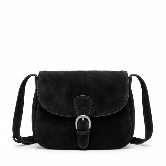 Black Suede Crossbody Handbag by Bagsha, Medium Size