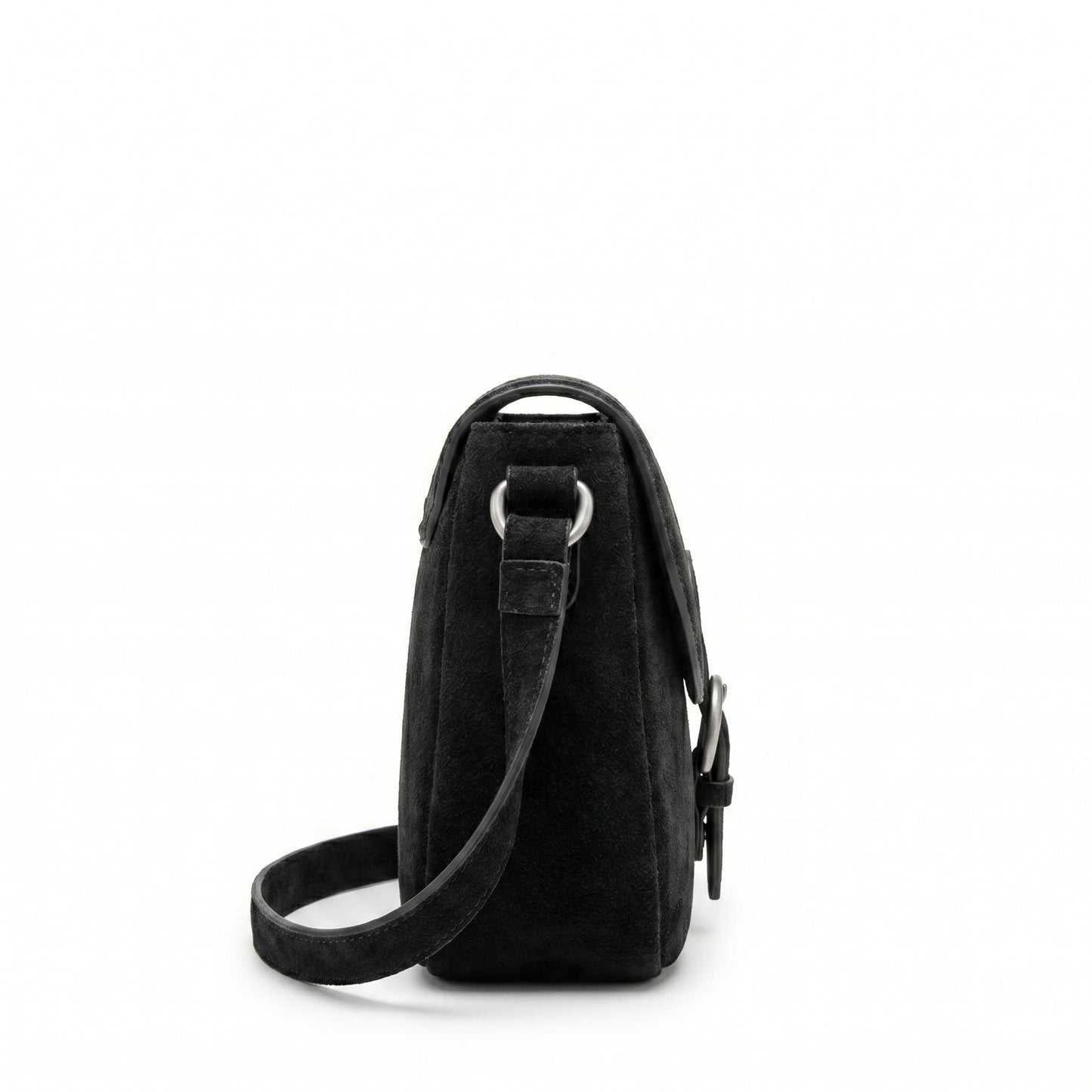 Black Suede Crossbody Handbag by Bagsha, Medium Size