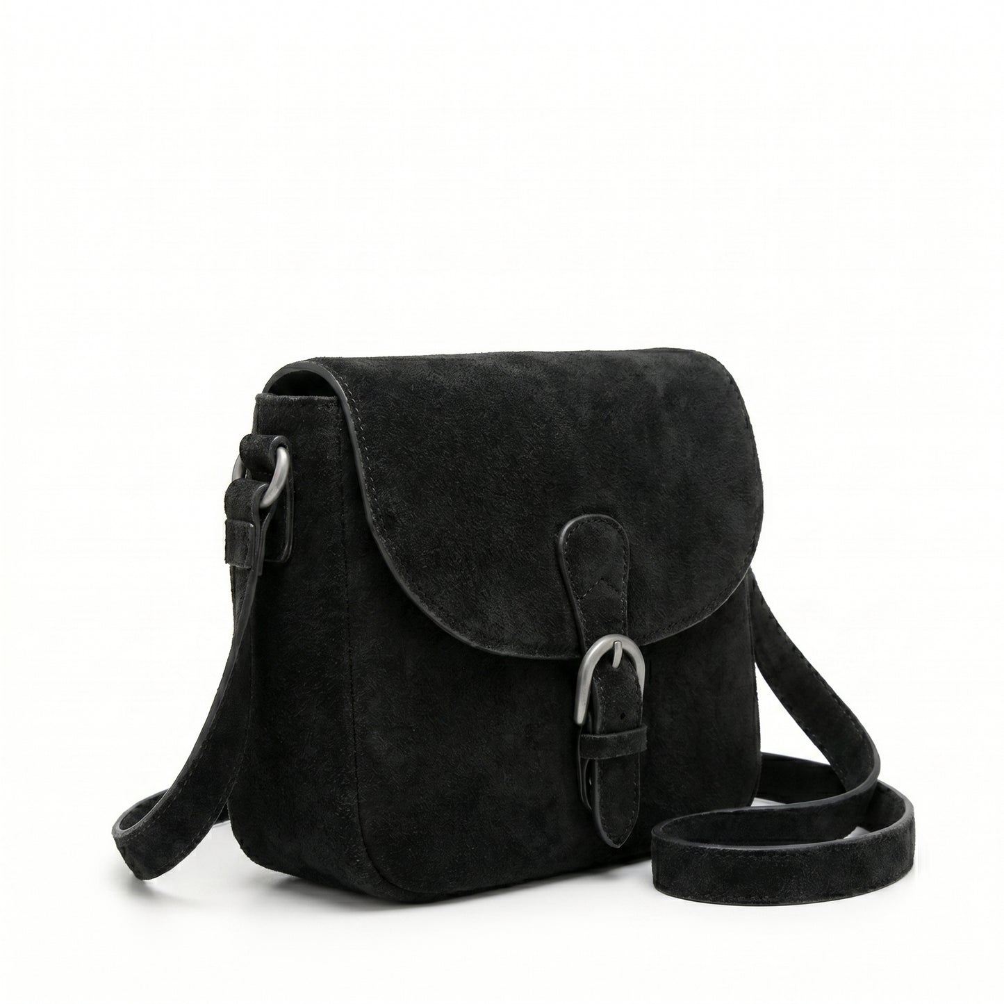Black Suede Crossbody Handbag by Bagsha, Medium Size