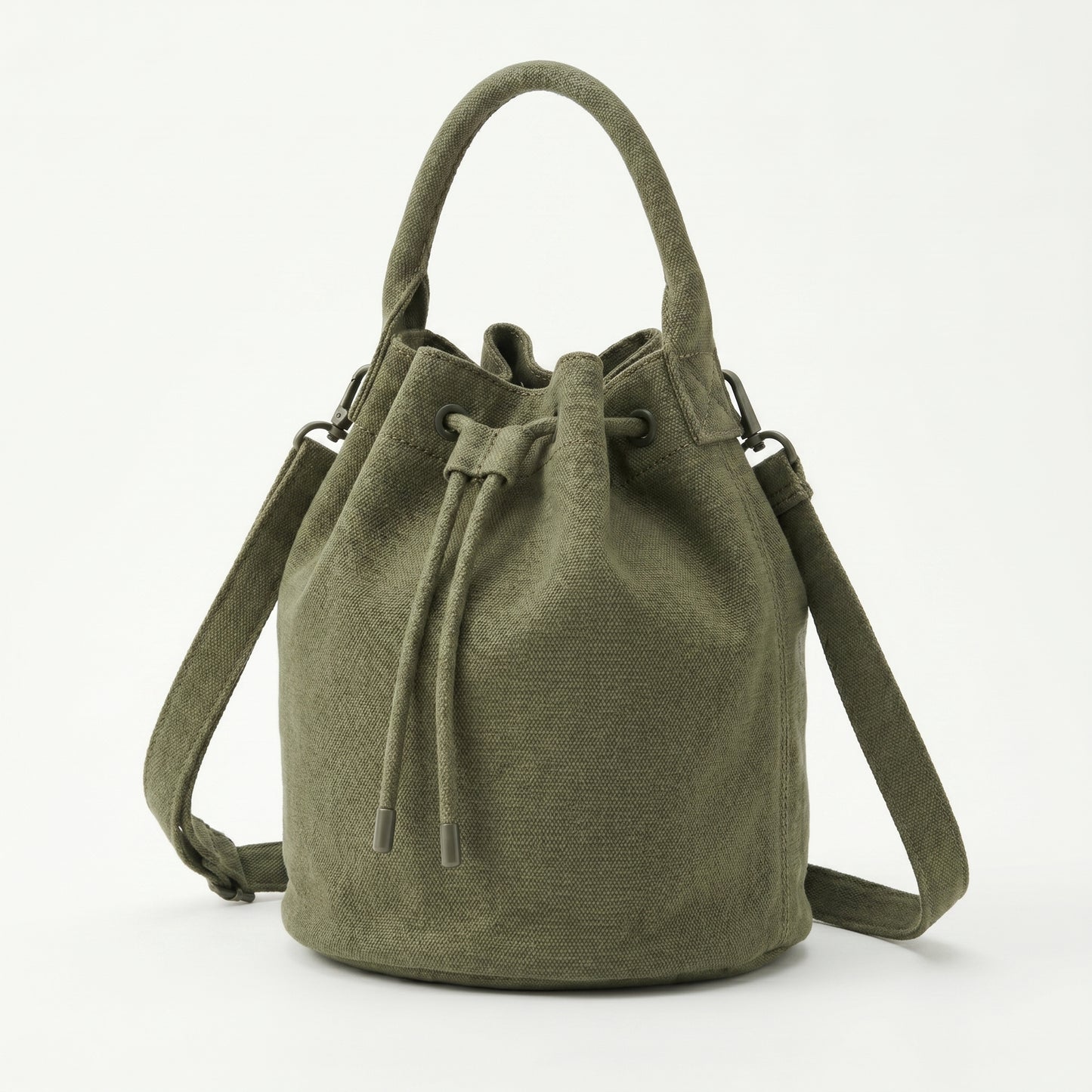 Medium Olive Canvas Bucket Handbag