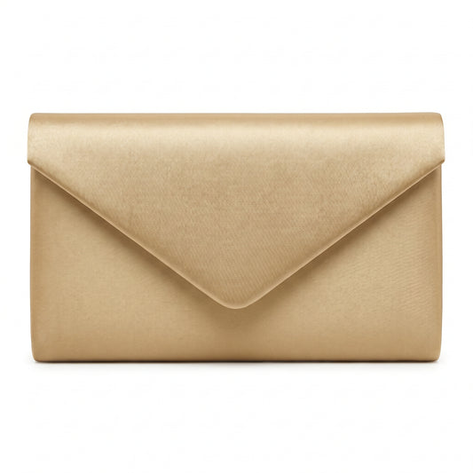 Elegant Gold Satin Envelope Clutch, Medium