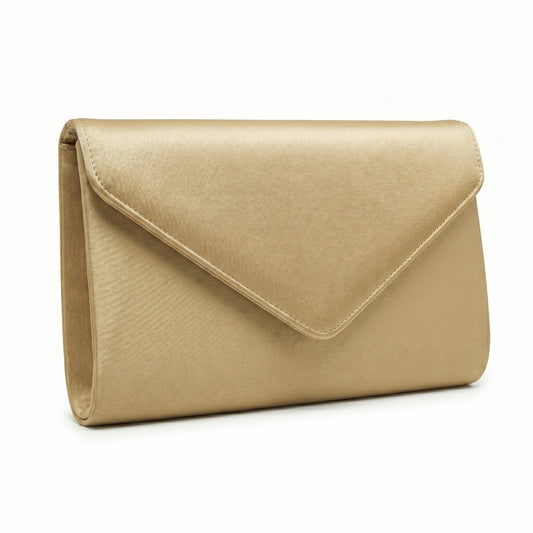 Elegant Gold Satin Envelope Clutch, Medium