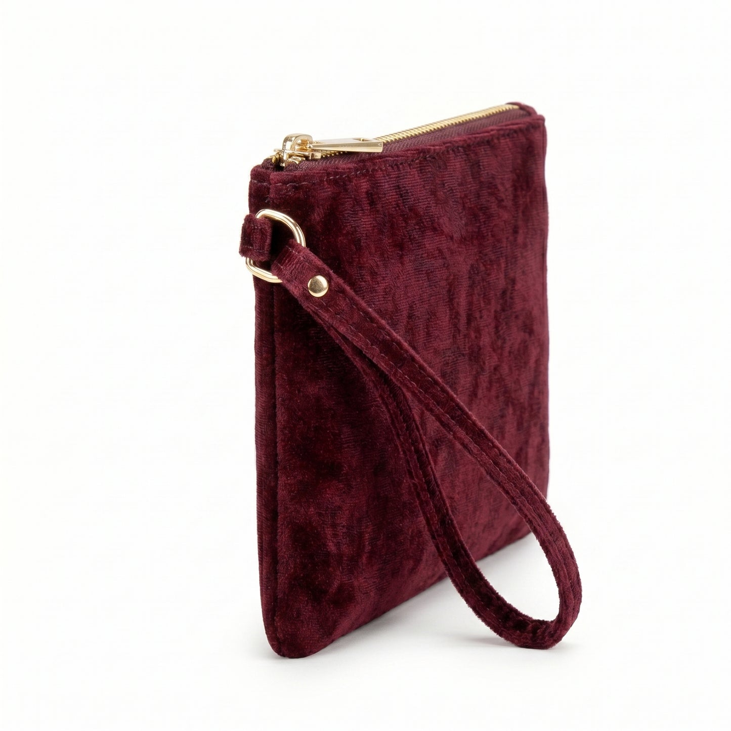 Maroon Velvet Wristlet Clutch, Medium Size