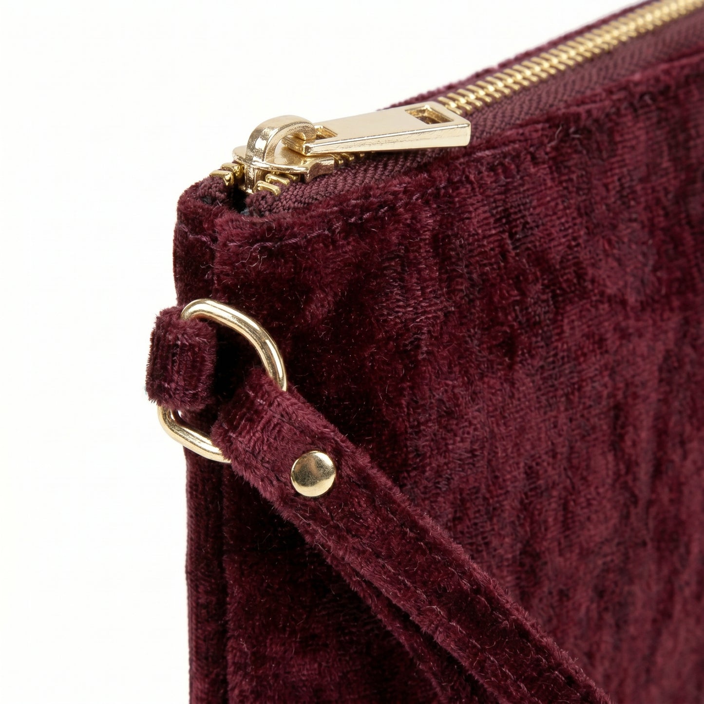 Maroon Velvet Wristlet Clutch, Medium Size