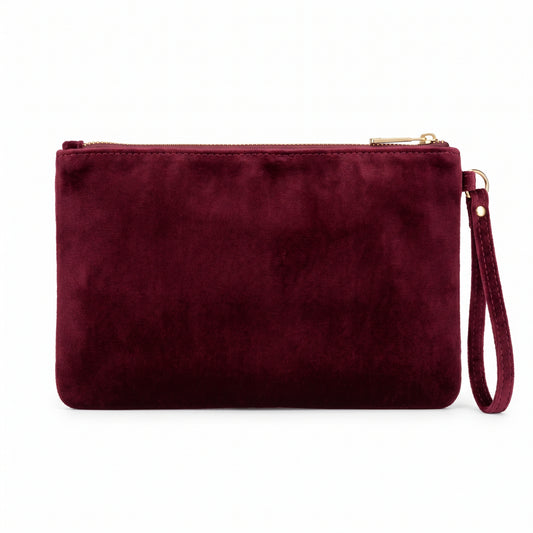 Maroon Velvet Wristlet Clutch, Medium Size